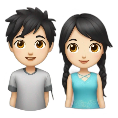 Chinese boy with black hair with Kazakh girl with black and long hair sticker