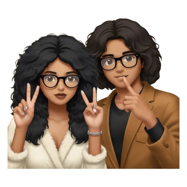 Brown boy with black fluffy hair and glasses and light brown girl with black blowout hair taking a picture in the mirror at the club together he’s behind her and wrapped around her and sticking up the middle finger on both her sides and she’s taking the picture in her right hand and her other hand has her face leaning on it  sticker