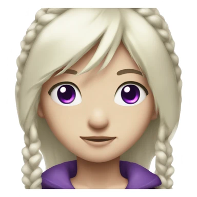 A anime girl has white pony tail hair, has purple eyes sticker