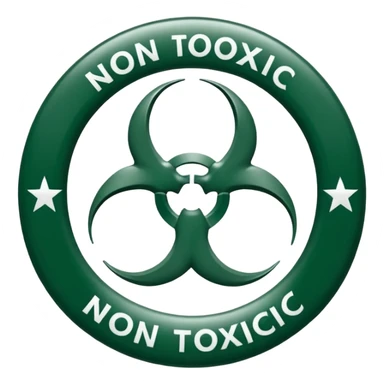 иконка где написано в кружке non toxic и иконка листочков sticker