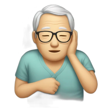 Chinese senior man sleeping in bed wear glasses sticker