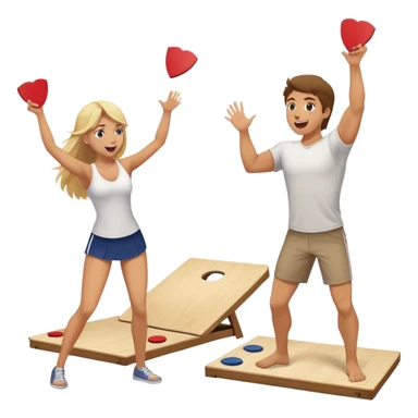 Fit man with brown hair playing cornhole with a blonde hair girl cheering him on sticker