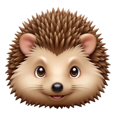 Cinematic Cute Hedgehog Portrait Emoji, Head tilted playfully and inquisitively, featuring a fluffy, spiky brown Fur with an irresistibly cute, round face and tiny ears, round, sparkling eyes filled with curious wonder, Simplified yet irresistibly adorable features, highly detailed, glowing with a warm, friendly glow, high shine, affectionate and quirky, stylized with a touch of woodland whimsy, bright and endearing, soft glowing outline, capturing the essence of a mischievous yet loving hedgehog, so playful it feels like it could roll out of the screen and into your arms! sticker