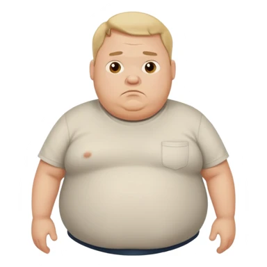 a cartoon fat man holding his stomach wearing t shirt, while looking confused? dont show nipples and person holding stomach sticker