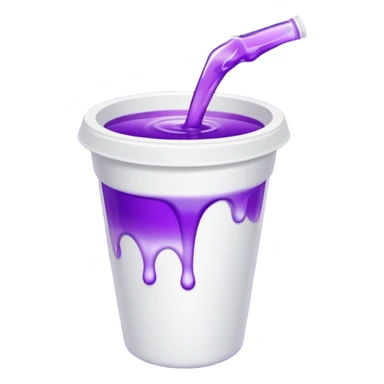 a white styrofaom cup with purple liquid that is tipped over with the liquid slightly pouring out sticker