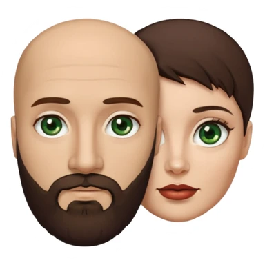 Man beard bald white dark green eyes, woman medium hair brown brown eyed latina, they have different eye color man dark green woman dark brown sticker