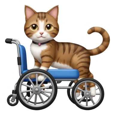 disabled brown tabby and white cat using cat wheelchair sticker