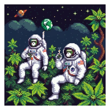 group of apes in astronaut suits floating in space smoking weed sticker