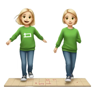 a little white girl in a green sweatshirt playing hopscotch sticker