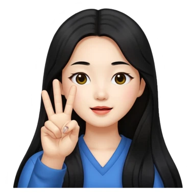 wonyoung as an apple-style emoji, cute pose, long hair, making a peace sign sticker