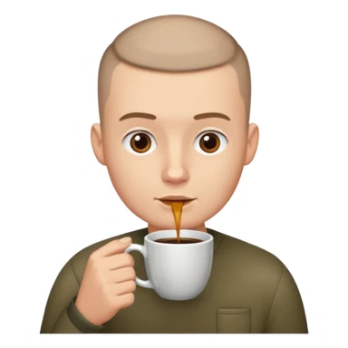 a white short guy with a buzz cut drinking a cup of coffee sticker