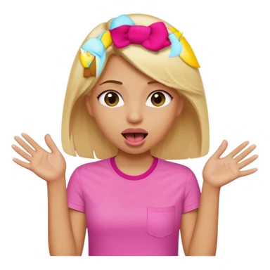 tan girl with blonde hair with a pink shirt on with her tongue out and hands to the side sticker