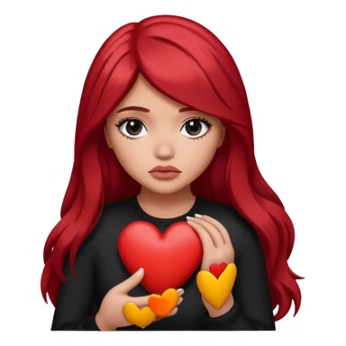 A Kylie Jenner with long red hair is sad and holds a black heart in her hands sticker