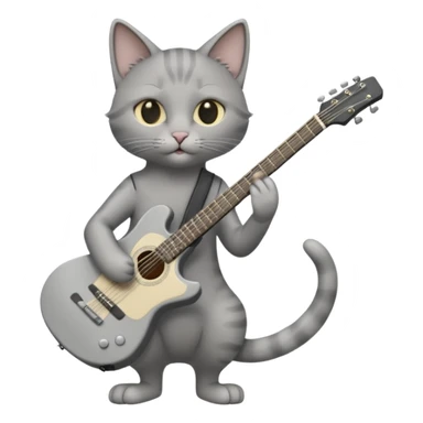 thin grey cat play guitar, long full body sticker