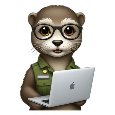 female vet otter with glasses with a macbook sticker