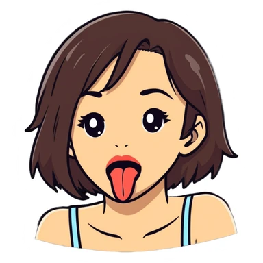 brunette female sticking tongue out  sticker