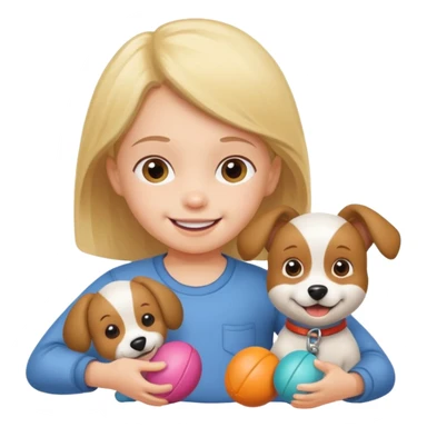 child with dog toys sticker