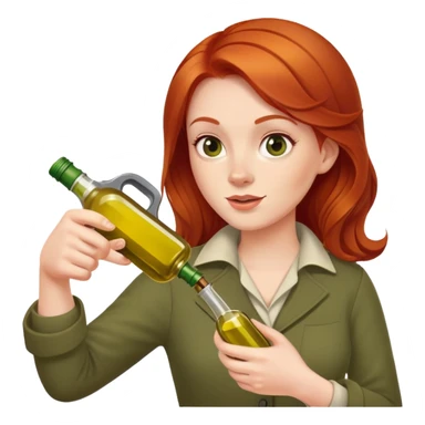 redhead person holding olive oil bottle like a pistol, playful pose sticker
