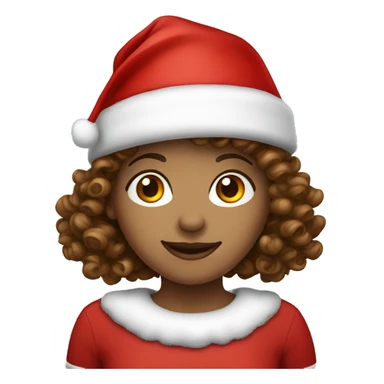Brown curly hair girl Santa claus’ hat sticker