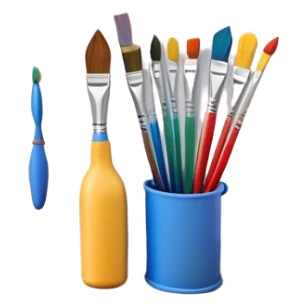 Create an icon that represents the hobby of wall painting, featuring a wall with a beautiful painting in progress. The design should include a paintbrush, a roller, and part of the wall decorated with colorful patterns or a mural. The icon should show the process of creating the artwork, with the brush strokes visible on the wall, symbolizing the artistic nature of the craft. The composition should be balanced and harmonious, evoking creativity and skill. The background should be transparent sticker