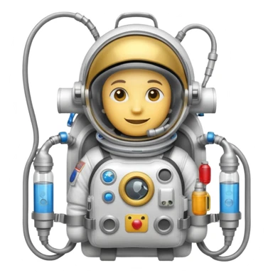 astronaut life support backpack with oxygen tanks and tubes, metallic silver equipment emoji style sticker
