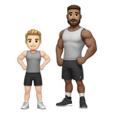 Full height Actively gesturing with hands Pale skinned Fit Man With the biceps and brown hair with Bristle in dark gray Sleeveless Mike, black oversize sports shorts and white Sneakers sticker