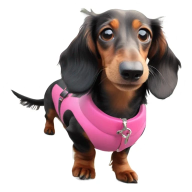 Long haired miniature dachshund red colour with pink collar waterskiing sticker