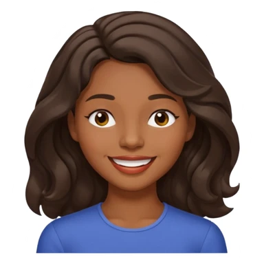 Happy fuller  face with big smile showing top teeth,  high cheek bones, dark brown skin color black women wavy hair shoulder length with side part, eyes slightly closed sticker