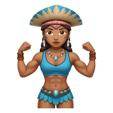 native american brown skin sexy girl, flexing muscles, full body, muscled, with traditional outfit and hat sticker