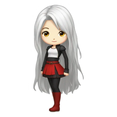 rpg-girl-with-long-white-hair-and-red-skirt and black tights like chibi sticker