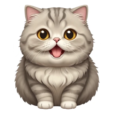 Cinematic-Adorable-Scottish-Fold-Cat-Portrait-Emoji – Big-eyed, fluffy Scottish Fold cat with a playful head tilt and a cute yawn, soft solid grey fur, tiny folded ears giving it an irresistibly sweet expression, simplified yet charmingly cute features, round amber eyes full of curiosity, highly detailed with a gentle glow. sticker