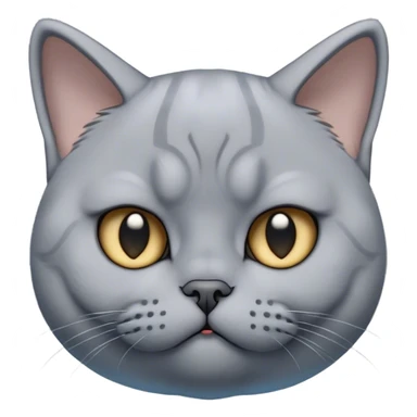 Cinematic Bored Grey British Shorthair Cat Portrait Emoji, Head tilted with a scrunched, utterly disinterested expression, sleek soft grey fur with subtle blue undertones, Simplified yet sharp features, highly detailed, glowing with a dull, indifferent glow, high shine, poised but exuding a sense of boredom, stylized with an air of subtle annoyance, focused yet clearly uninterested, soft glowing outline, capturing the essence of a bored yet adorably snarky kitty, so lifelike it feels like it could roll its eyes and sigh dramatically at any moment! sticker