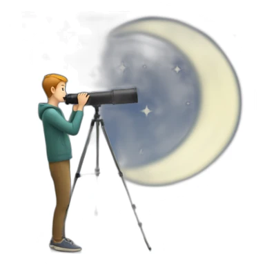 a person looking at the moon using a telescope sticker