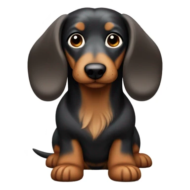 Wiener dog with long hair, brown, black and grey with Carmel color paws  sticker