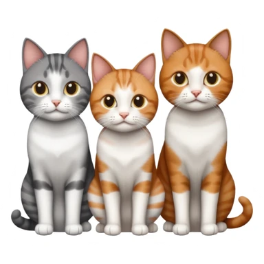 3 different coloured tiny short haired cats, including a dark grey and white cat, a ginger and white and a brown tabby and white sticker