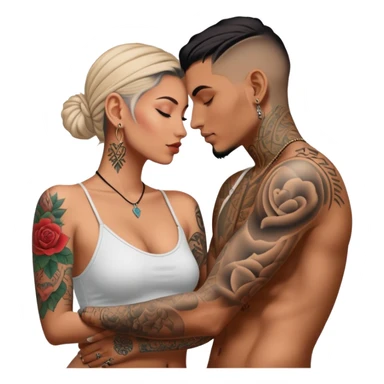 intimate moment between lovers, JetSetFly , photo Realistic Couple with tattoos , Tefi Valenzuela sticker