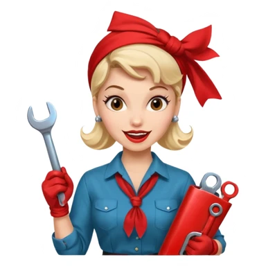 A 50ies housewife who is excited about working and is a powerwoman because she husstles a lot. A bit like the woman from Real Vintage Doll House. And the woman from We Can Do It!. Rockabilly vibe. Cartoonish perhaps? Help me :D sticker