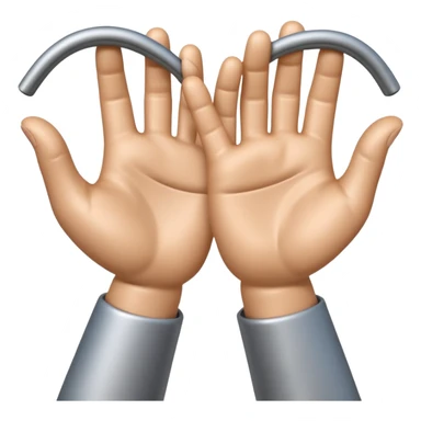 Apple-style 3D emoji of two cartoon hands tightly gripping and bending a solid metal rod, showing visible strain and tension lines around the bend, with dynamic motion curves to emphasize the effort, realistic lighting and smooth Apple emoji texture, no background. sticker