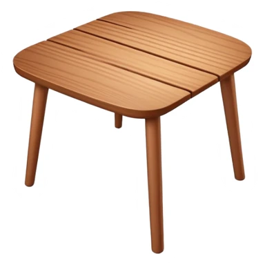 A 3D wooden table with subtle wood texture, rounded corners, gentle highlights, and a slightly angled perspective, matching the realistic-yet-simple style of the '🪑' chair emoji; medium brown tones, minimal details, emoji-friendly design. sticker