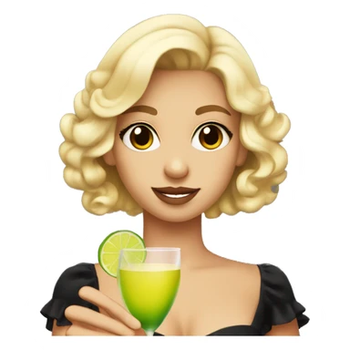 Blonde girl bright brown eyes holding a margarita in short black dress sticker