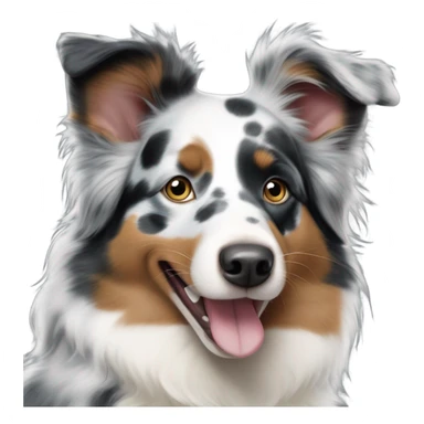 Australian Shepherd Blue Merle with Blue eyes, ran around the snout one ear spotted one ear black with a white spot smiling happy tongue out sticker