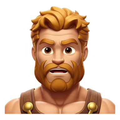 Cinematic Realistic Hercules Portrait, head tilted dramatically with an exaggeratedly amused expression, featuring a bold yet playful demeanor. His rugged, muscular form and finely detailed classical garb are rendered with dynamic lighting and robust textures, conveying a rare moment of lighthearted mirth from a timeless legend. sticker