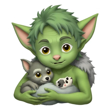 A little goblin nursing a baby wolf sticker