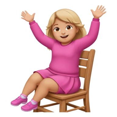 Little Girl fat but not too fat standing but falling off of a chair half in the air chair with pink clothes on standing on chair but fell off sticker