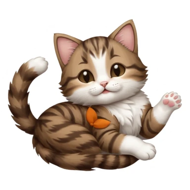 dark brown tabby and white kitten with his eyes closed whilst in funny positions stretched out and  upside down sticker