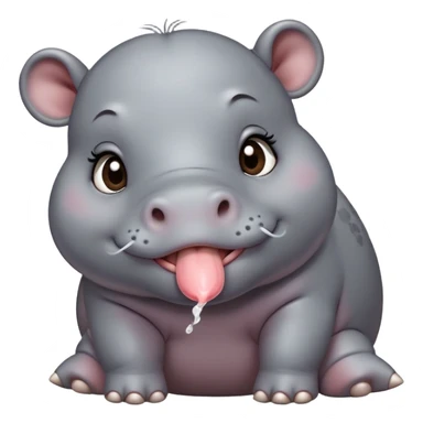 A cute little realistic contented hippo with brown/black eyes and gray skin tone blows a kiss sticker