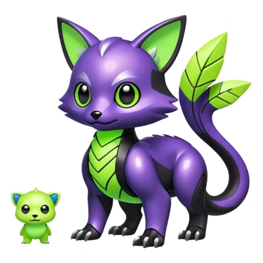 Futuristic modern Cute cool shiny metallic alloy black-obsidian purple neon-green white lime animal hybrid Fakemon full body sticker