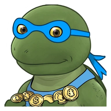 ninja turtle wearing blue eye mask with coins sticker