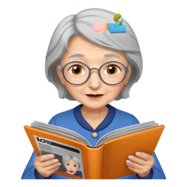old woman, reading magazine sticker