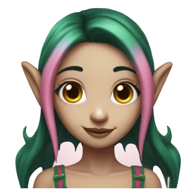 Pink fairy elf girl with dark green hair, tooth gap, and four eyes sticker